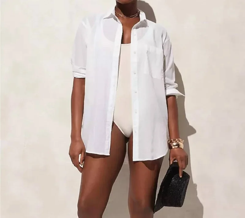 Button-Up Cotton Voile Shirt In White