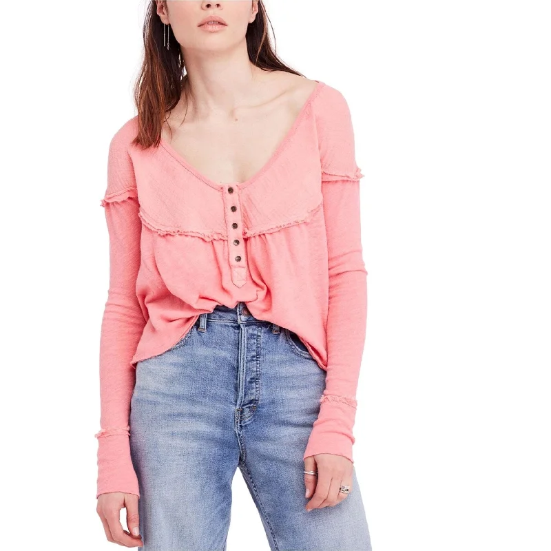 Free People Womens Down Under Henley Shirt, Pink, X-Small