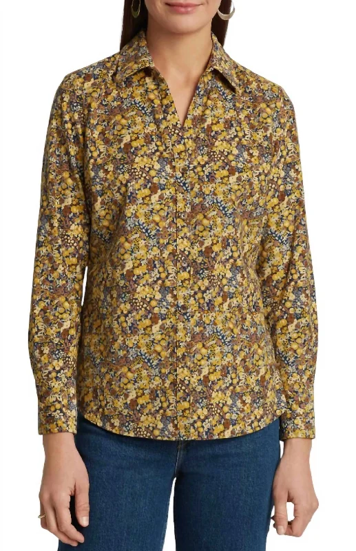 Mary Ditsy Floral Corduroy Shirt In Multi Yellow