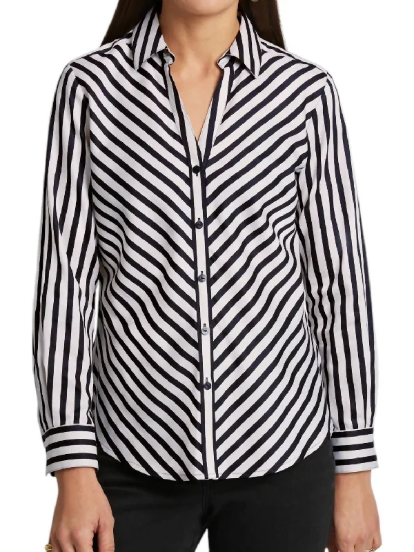 Mary No Iron Stripe & Gingham Shirt In Bl