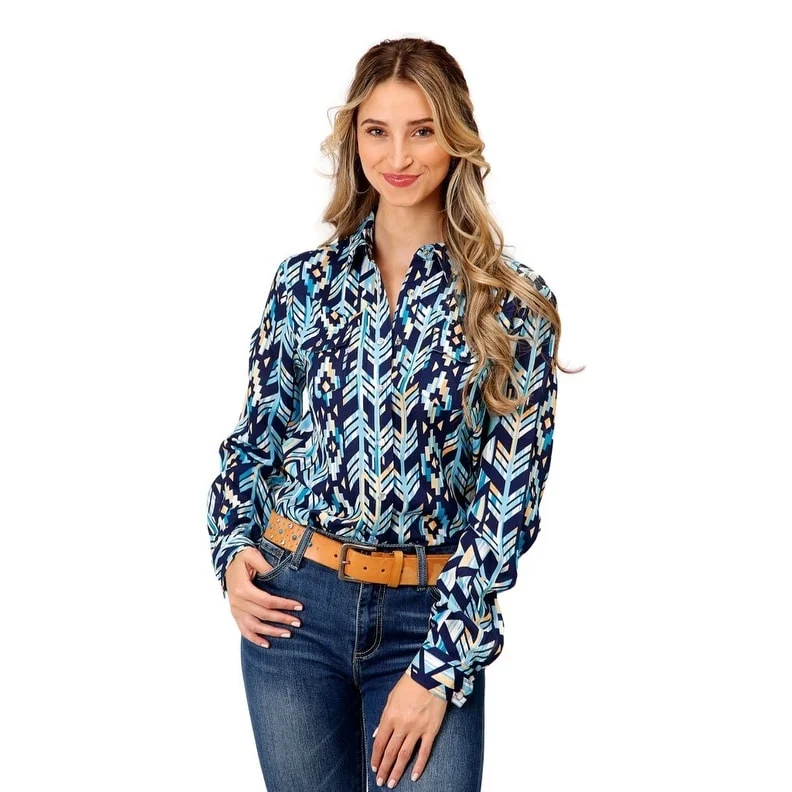 Roper Western Shirt Womens L/S Aztec Blue 03-050-0590-2048 BU