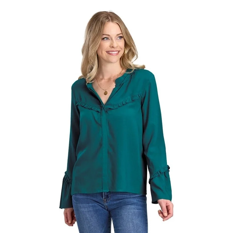 Roper Western Shirt Womens L/S Blouse Button Teal 03-050-0592-1002 GR