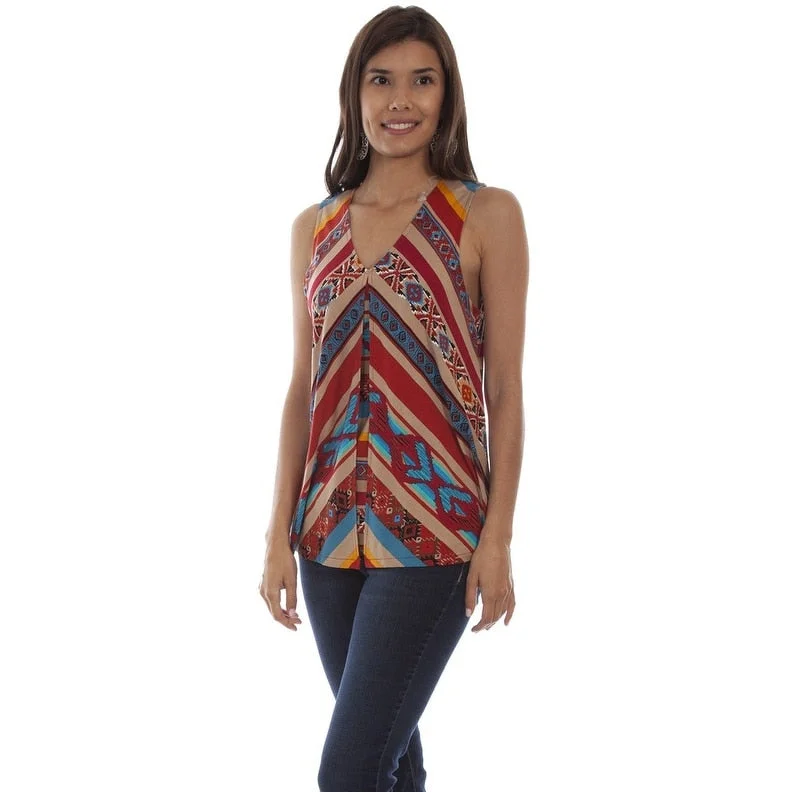 Scully Western Shirt Womens Sleeveless Pleat V Neck Serape F0_HC681