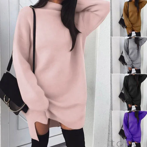 Autumn Winter Warm Long Sleeve Women Knitted Sweater Dress White Turtleneck Sweaters Pullover Jumper Female Clothes