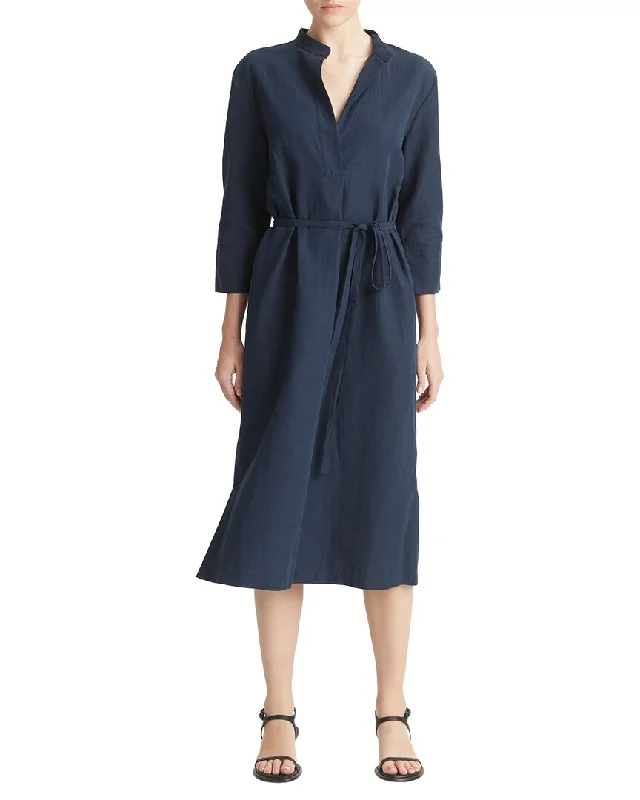 Vince Band Collar Pullover Linen-Blend Dress