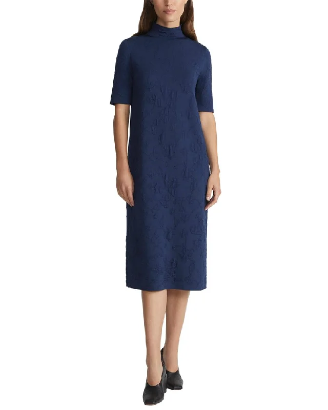 Lafayette 148 New York Floral Motif Stand Collar Wool Sweater Dress