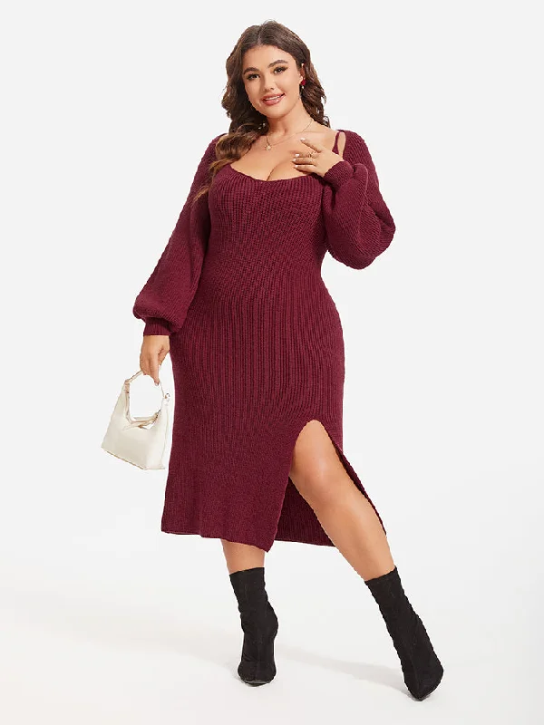 Solid Cami Split Sweater Dress & Super Crop Cardigan Set