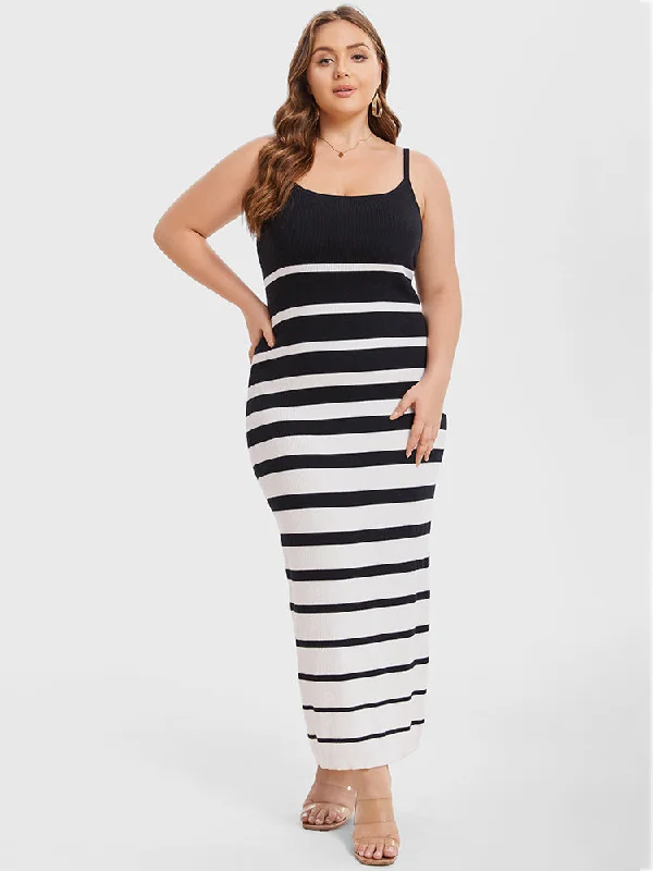 Striped Pattern Cami Maxi Knit Dress