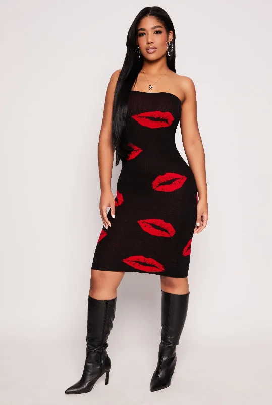 Lip Print Midi Tube Dress